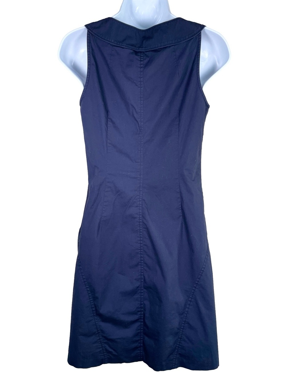 Tory Burch Navy Shift Dress Silver Logo Buttons Pockets Size 2 - Picture 6 of 8
